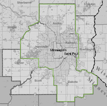 map of outreach areas to homeless youth in twin cities suburbs